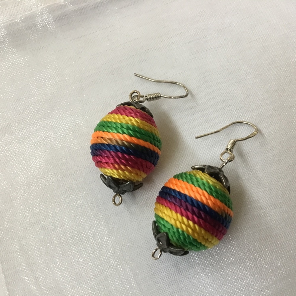 925 Silver Silk Thread Rainbow Earrings - Picture 2 of 4